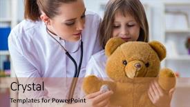  Presentation with doctor examining a newborn baby - PPT layouts having pediateric heart - woman female doctor examining little background and a coral colored foreground