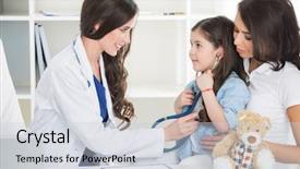  Presentation with patient and doctor - Presentation design featuring pediateric heart - young smiling female doctor background and a lemonade colored foreground