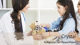  Presentation with asian doctor obese patient - Slide set featuring pediateric heart - young smiling female doctor background and a soft green colored foreground