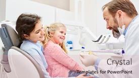  Presentation with pediatric dentist - Colorful PPT layouts enhanced with pediatric-dentist-explains-child backdrop and a coral colored foreground