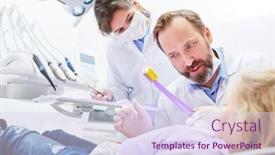  Presentation with pediatric dentist - Audience pleasing PPT theme consisting of pediatric-dentist-explains-to-child backdrop and a sky blue colored foreground