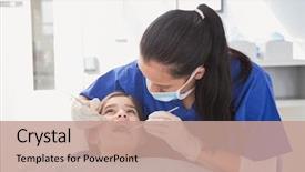  Presentation with dental pediatric - PPT theme consisting of pediatric dentist using dental explorer background and a coral colored foreground