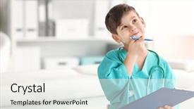  Presentation with maufacture of security uniform - Theme consisting of pediatric nursing - cute little boy in doctor background and a sky blue colored foreground