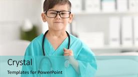  Presentation with cute - PPT theme having pediatric nursing - cute little boy wearing doctor background and a teal colored foreground