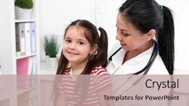  Presentation with doctor office - Colorful PPT theme enhanced with pediatric nursing - doctor and child backdrop and a mint green colored foreground