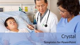  Presentation with nurse - Colorful PPT theme enhanced with pediatric nursing - doctor and nurse visiting child backdrop and a light blue colored foreground