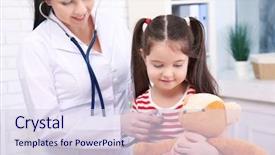  Presentation with doctor office - Presentation design enhanced with pediatric nursing - doctor examining a child background and a sky blue colored foreground