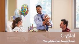  Presentation with doctor family - Slide deck featuring pediatric nursing - family and doctor with baby background and a coral colored foreground