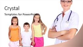  Presentation with doctor family - PPT theme with pediatric nursing - friendly female doctor and family background and a white colored foreground
