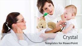  Presentation with mother baby and nurse - Theme with pediatric nursing - mother and baby in pediatrician background and a sky blue colored foreground