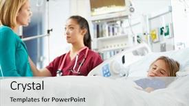  Presentation with intensive care unit - Slide set having pediatric nursing - mother and daughter with nurse background and a light gray colored foreground