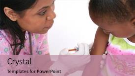  Presentation with giving - Slides featuring pediatric nursing - nurse giving young girl background and a coral colored foreground