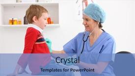  Presentation with stethoscope and red heart health - PPT layouts consisting of pediatric nursing - pediatrician checking young boy s background and a teal colored foreground