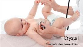  Presentation with pediatrician - Cool new presentation theme with pediatric nursing - pediatrician examines a baby backdrop and a coral colored foreground