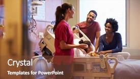  Presentation with hospital bed - PPT theme with pediatric nursing - pediatrician visiting parents and child background and a tawny brown colored foreground