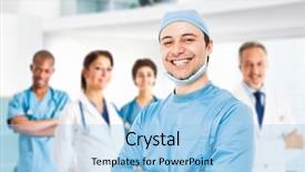  Presentation with public health team - Presentation enhanced with pediatric nursing - portrait of a smiling doctor background and a light blue colored foreground