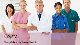  Presentation with portrait of medical professionals - Slide deck with pediatric nursing - portrait of medical professionals background and a coral colored foreground