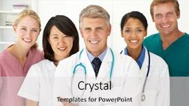  Presentation with professionals - Slides enhanced with pediatric nursing - portrait of medical professionals background and a light gray colored foreground