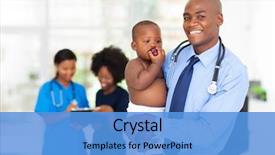  Presentation with african american baby - Slides featuring pediatric nursing - smiling african american doctor holding background and a teal colored foreground