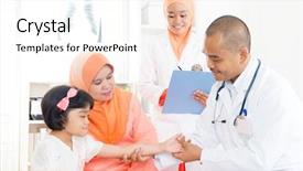 Presentation with doctor family - Beautiful theme featuring pediatric nursing - southeast asian kid patient consulting backdrop and a sky blue colored foreground
