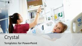  Presentation with intensive care unit - Presentation design enhanced with pediatric nursing - young girl with female nurse background and a light gray colored foreground