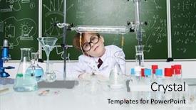  Presentation with chemistry educational - Slide deck featuring pediatric pharmacy - clever schoolboy stands background and a  colored foreground