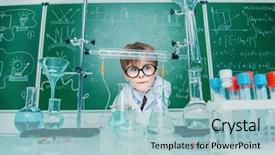  Presentation with chemistry pharmacy - Slides having pediatric pharmacy - clever schoolboy stands background and a light blue colored foreground
