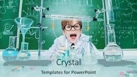  Presentation with back to school concept school - Amazing PPT theme having pediatric pharmacy - funny school boy scientist backdrop and a light blue colored foreground