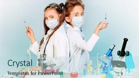 Presentation with pediatric - PPT theme enhanced with pediatric pharmacy - two children making science experiments background and a  colored foreground