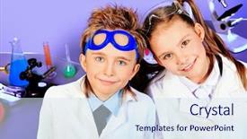  Presentation with children-education - Slide deck consisting of pediatric pharmacy - two children making science experiments background and a  colored foreground