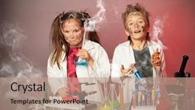  Presentation with education children technology science - Slide set enhanced with pediatric pharmacy - two children making science experiments background and a coral colored foreground