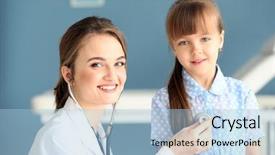 Presentation with pediatric - Slides enhanced with pediatric surgery - doctor examining girl with stethoscope background and a light blue colored foreground