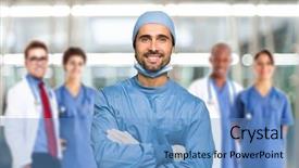  Presentation with pediatric - Presentation having pediatric surgery - portrait of a smiling doctor background and a teal colored foreground