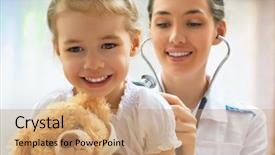  Presentation with hospital - Amazing slides having pediatrician - doctor examining a child backdrop and a coral colored foreground