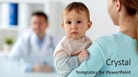  Presentation with baby doctor - PPT theme with pediatrician - medicine healthcare pediatry and people background and a light blue colored foreground