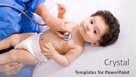  Presentation with pediatrician - PPT theme with pediatrician checking cute baby boy background and a light gray colored foreground