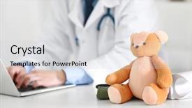  Presentation with pediatrician - Cool new PPT layouts with pediatrician doctor with teddy bear backdrop and a light gray colored foreground