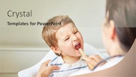  Presentation with pediatrician - PPT theme with pediatrician-examines-child-with-sore background and a soft green colored foreground