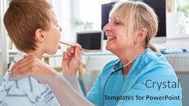  Presentation with sore throat - Slide deck consisting of pediatrician-examines-child-with-tonsillitis background and a light blue colored foreground