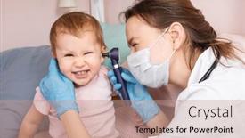  Presentation with baby doctor - Amazing PPT layouts having pediatrician-examines-ear-of-baby backdrop and a coral colored foreground
