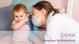  Presentation with baby doctor - Cool new PPT theme with pediatrician-examines-ear-of-baby backdrop and a sky blue colored foreground