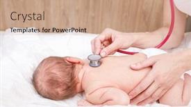  Presentation with pediatrician - PPT theme enhanced with pediatrics - pediatrician examines two week old background and a coral colored foreground