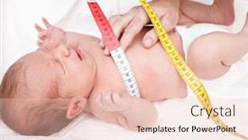  Presentation with baby doctor - Presentation design consisting of pediatrician examines two week old baby doctor using measurement tape checking newborn's chest size newborn check-up concept background and a lemonade colored foreground