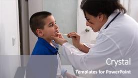  Presentation with language child - Audience pleasing PPT theme consisting of pediatrician examining little child s backdrop and a gray colored foreground