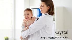  Presentation with baby medical - Beautiful slide deck featuring pediatrician holding baby on medical backdrop and a light gray colored foreground