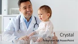  Presentation with baby medical - Cool new PPT layouts with pediatrician holding baby on medical backdrop and a light gray colored foreground