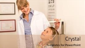  Presentation with height - Presentation with pediatrician measure height of little background and a coral colored foreground