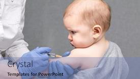  Presentation with vaccine baby - Audience pleasing PPT layouts consisting of pediatrician-or-nurse-giving backdrop and a teal colored foreground