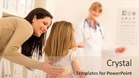  Presentation with child eye - Presentation theme having pediatrician pointing at eye chart background and a lemonade colored foreground