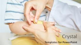 Presentation with child accident - Amazing presentation design having pediatrician-sticks-a-plaster backdrop and a lemonade colored foreground